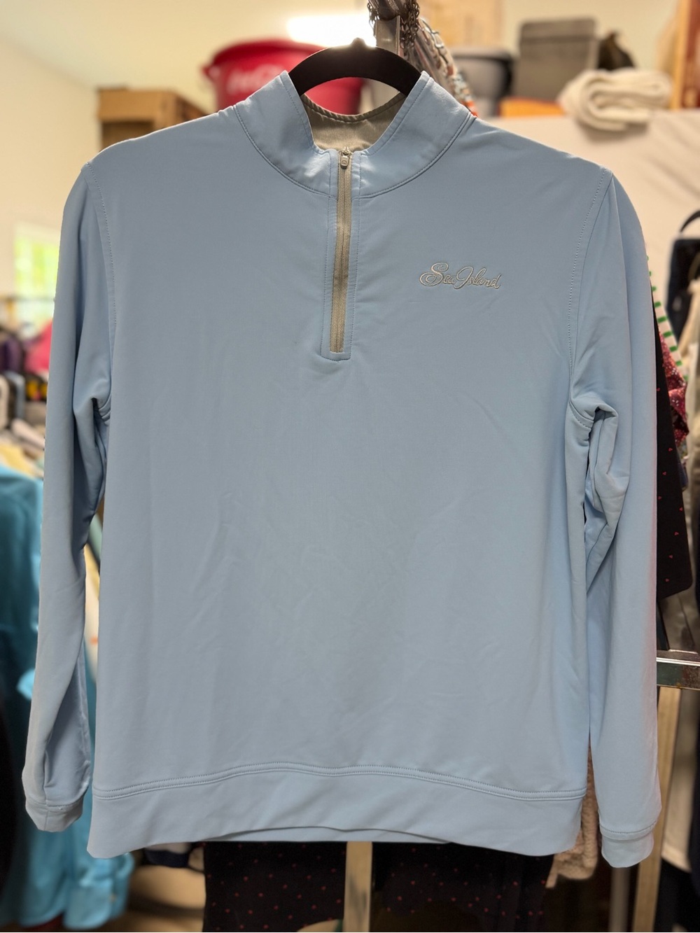 Peter Millar Light Blue with Gray Collar Pullover Kids L 11-12